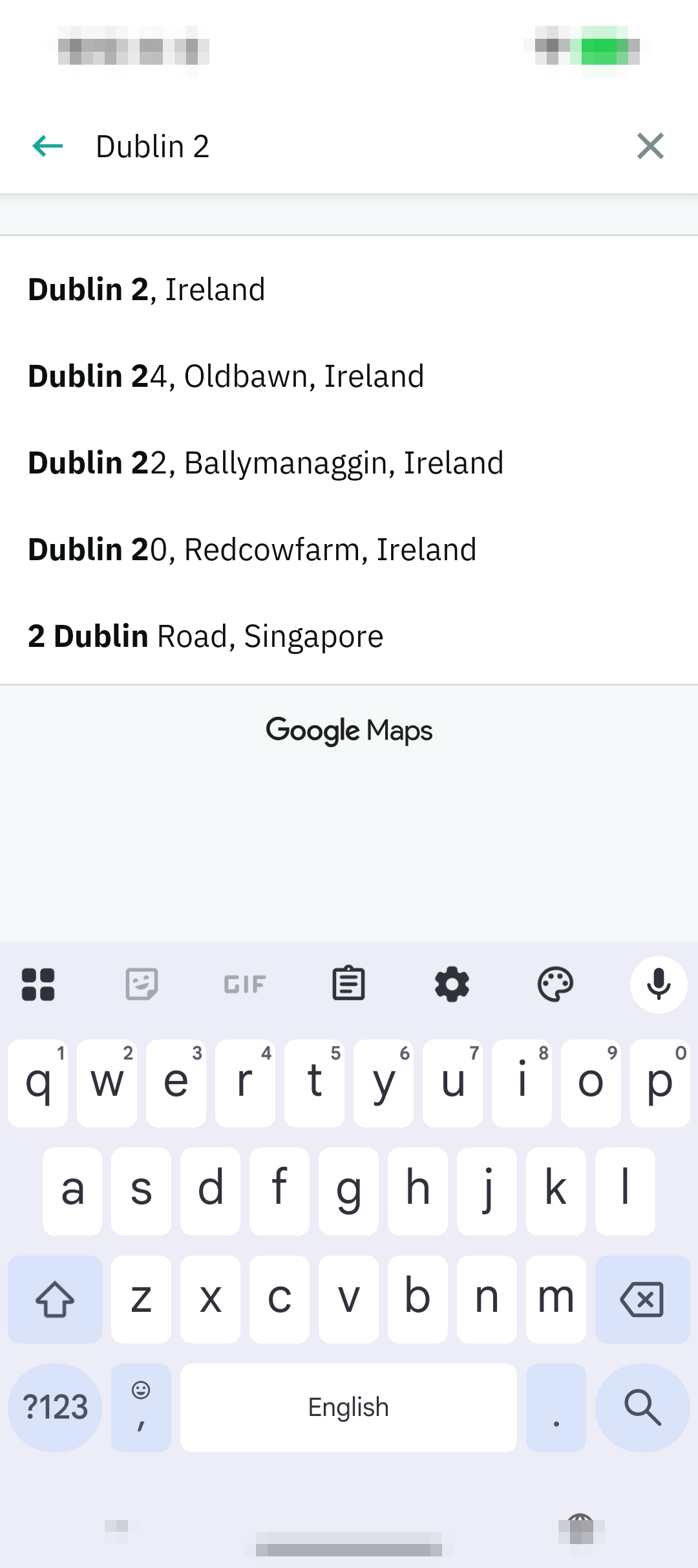 Deliveroo App 地点建议页面，显示 Dublin 2 区域建议