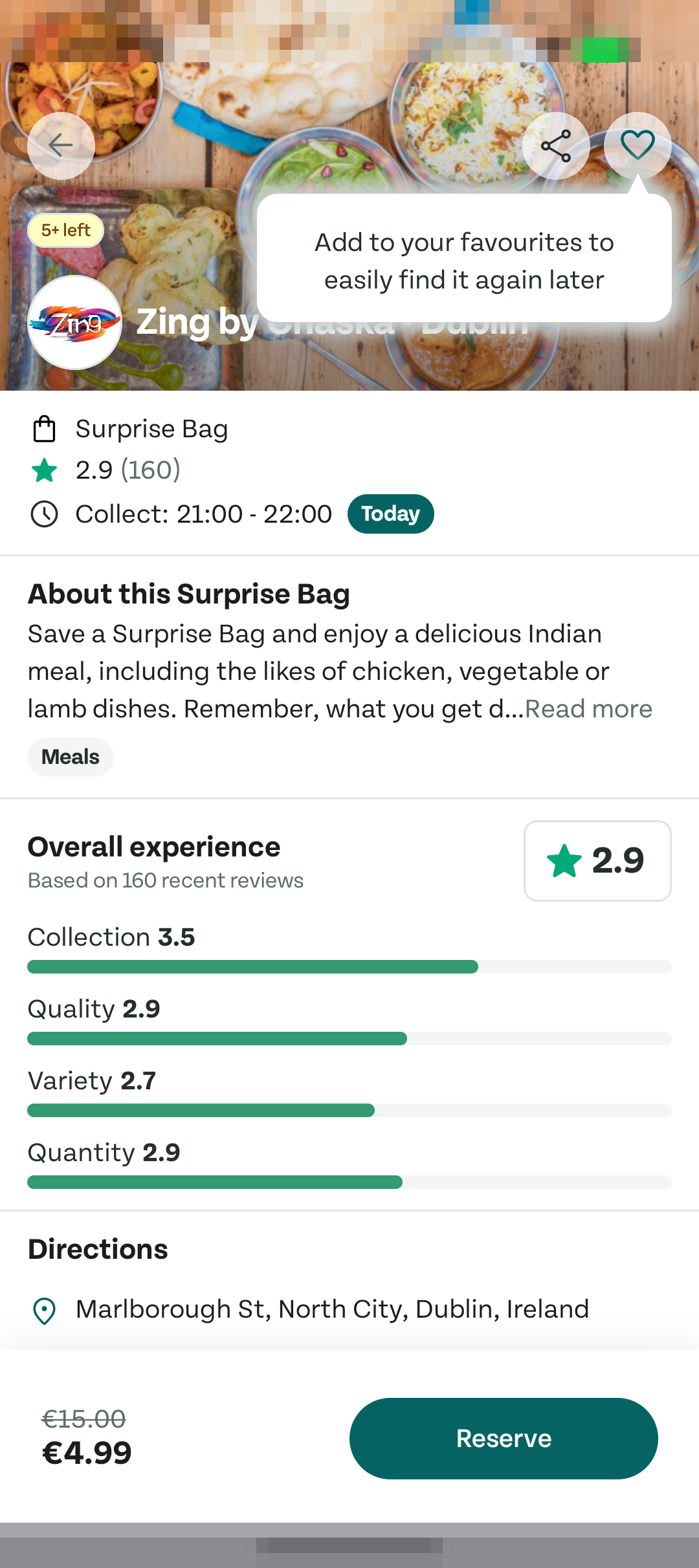 Too Good To Go App 盲盒详情页截图，显示价格、时间和地址