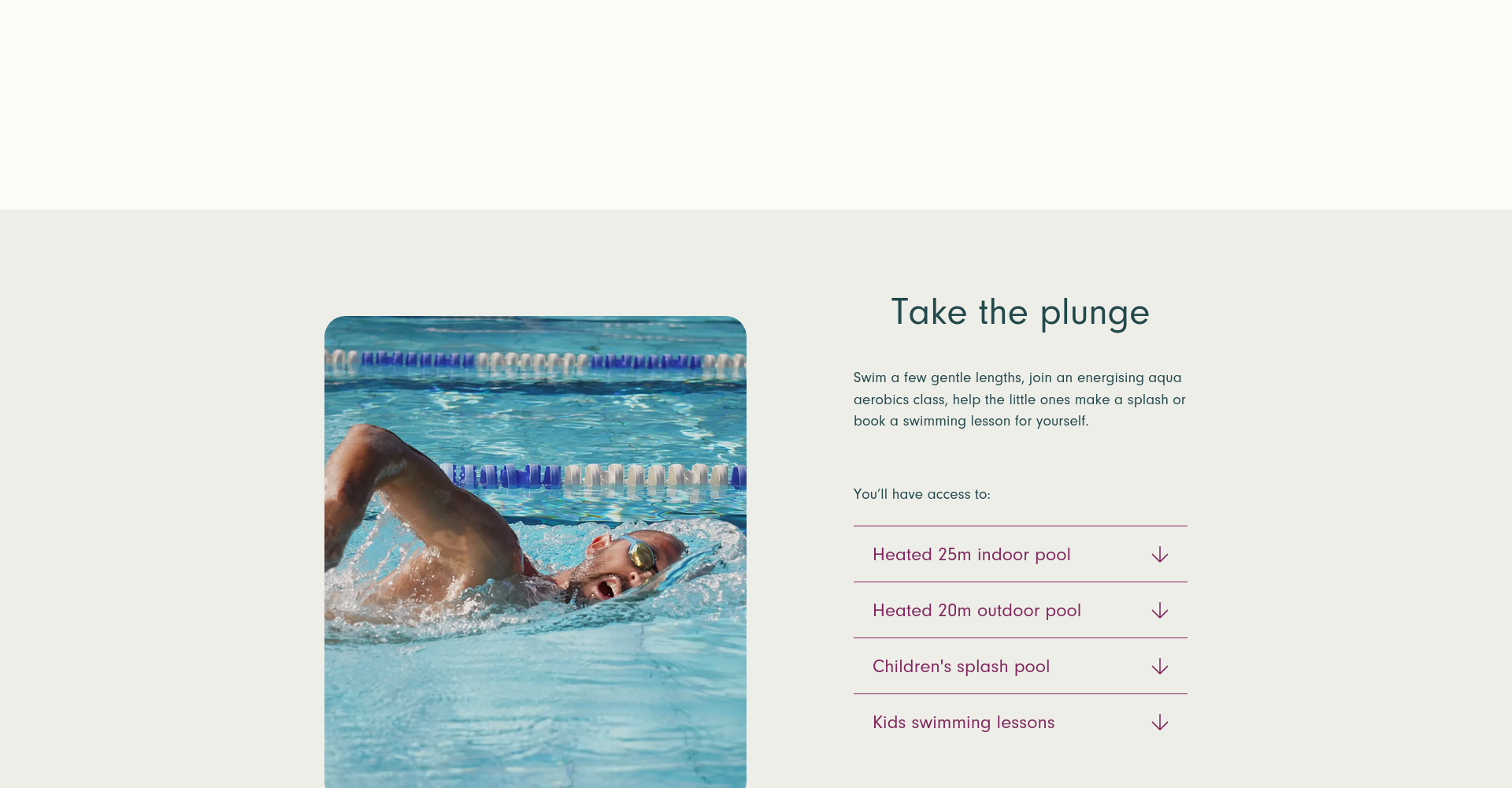 David Lloyd Dublin Riverview 游泳设施公开页面截图，显示室内外泳池信息。