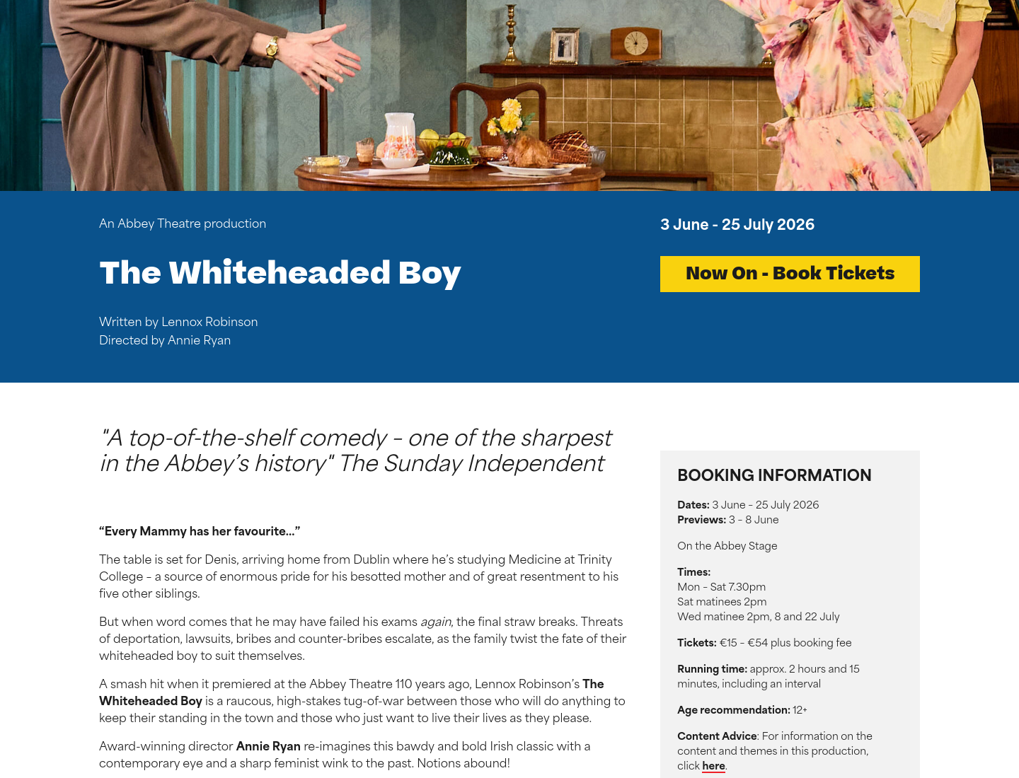 在 Abbey Theatre 观看爱尔兰经典喜剧《The Whiteheaded Boy》第1步报名页面截图