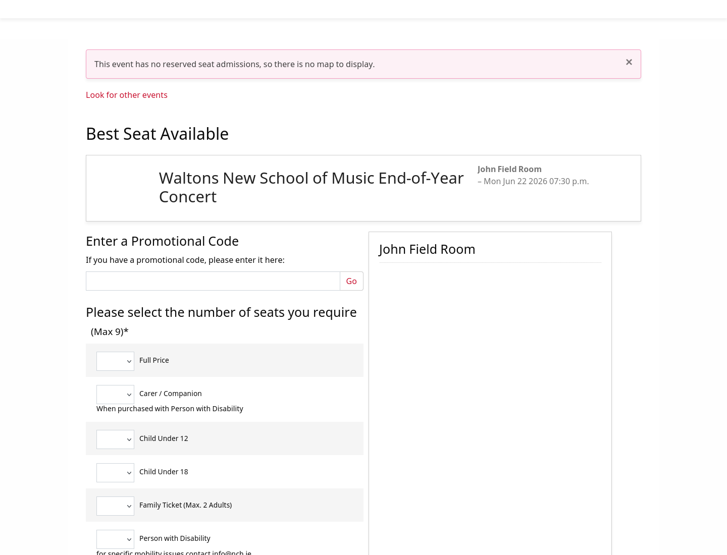 National Concert Hall 听 Waltons 音乐学校年终音乐会第2步报名页面截图