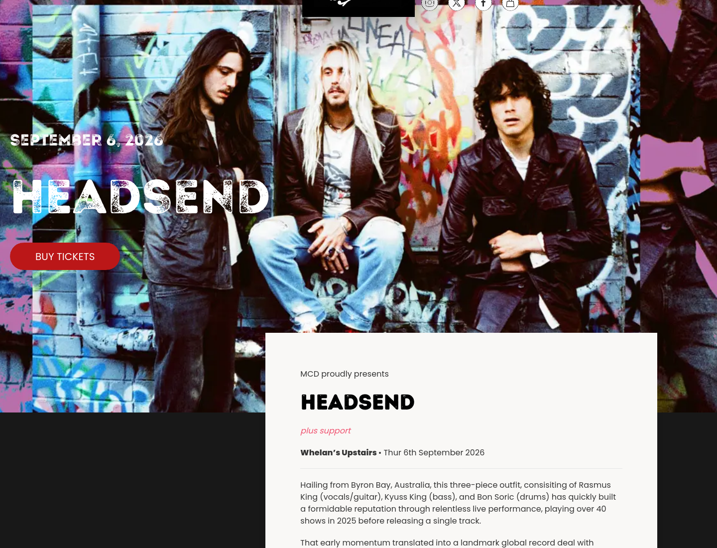 在都柏林 Whelan's 听 Headsend 现场演出第1步报名页面截图