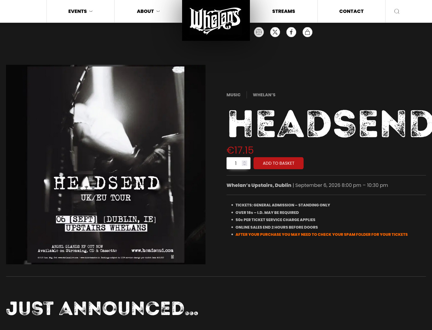 在都柏林 Whelan's 听 Headsend 现场演出第2步报名页面截图
