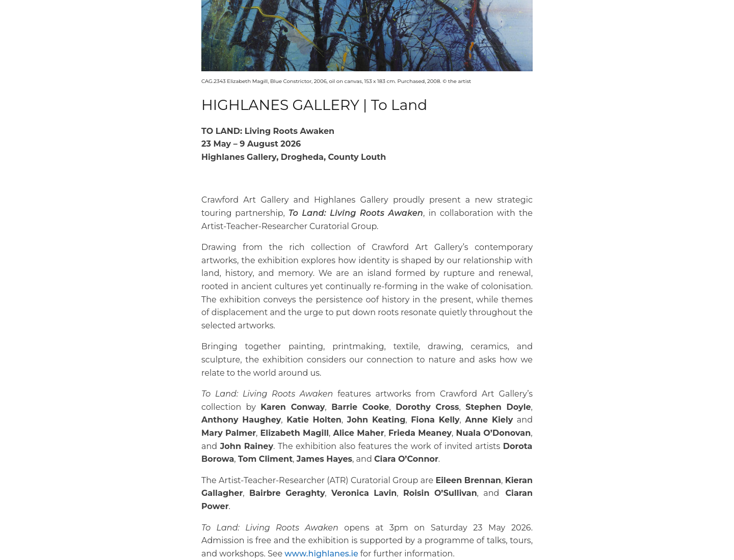 Highlanes Gallery 当代艺术展：土地、记忆与身份第1步报名页面截图