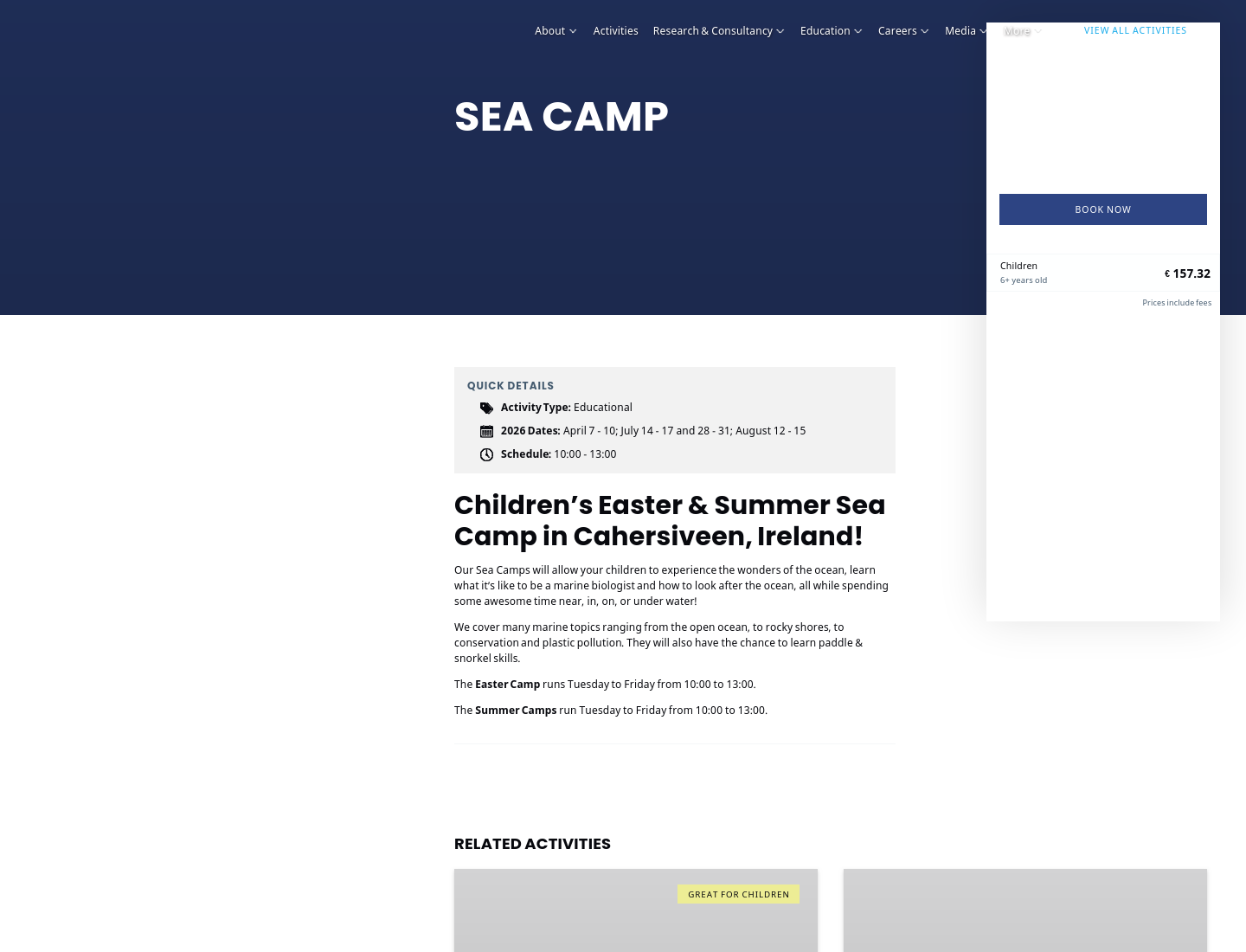 凯里沃特维尔Sea Synergy海洋营第1步报名页面截图