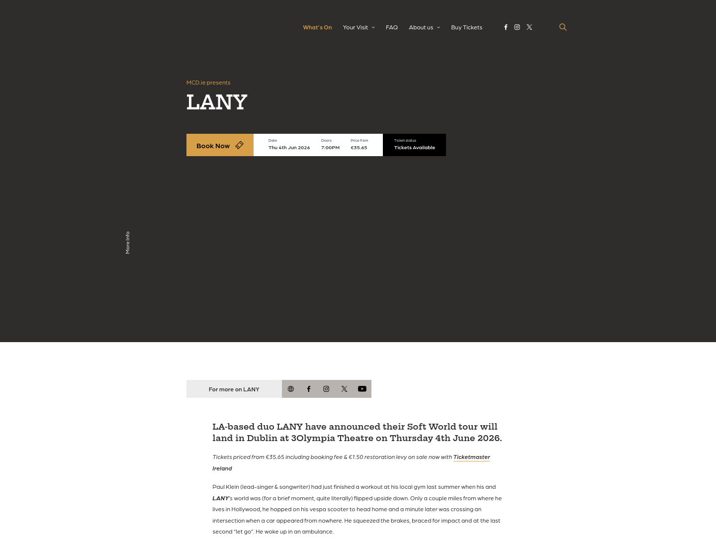 都柏林 3Olympia Theatre 看 LANY 乐队演出：新专辑《Soft》主题演唱会第1步报名页面截图
