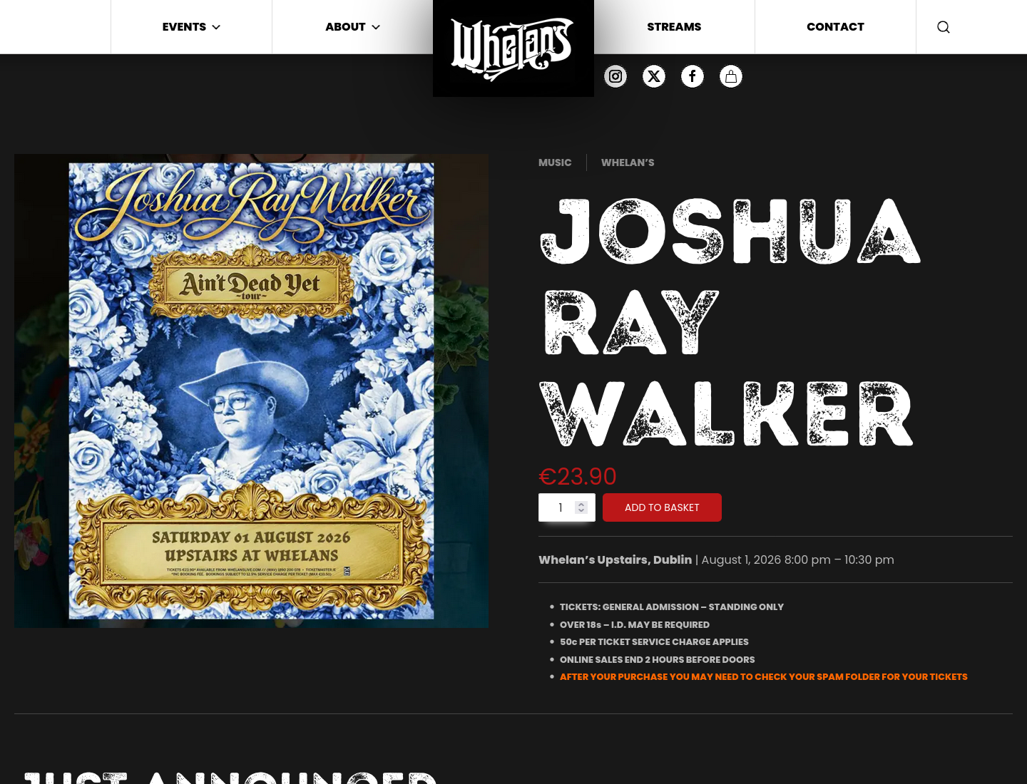 Joshua Ray Walker 都柏林现场演出：在 Whelan's 听叙事乡村音乐第2步报名页面截图