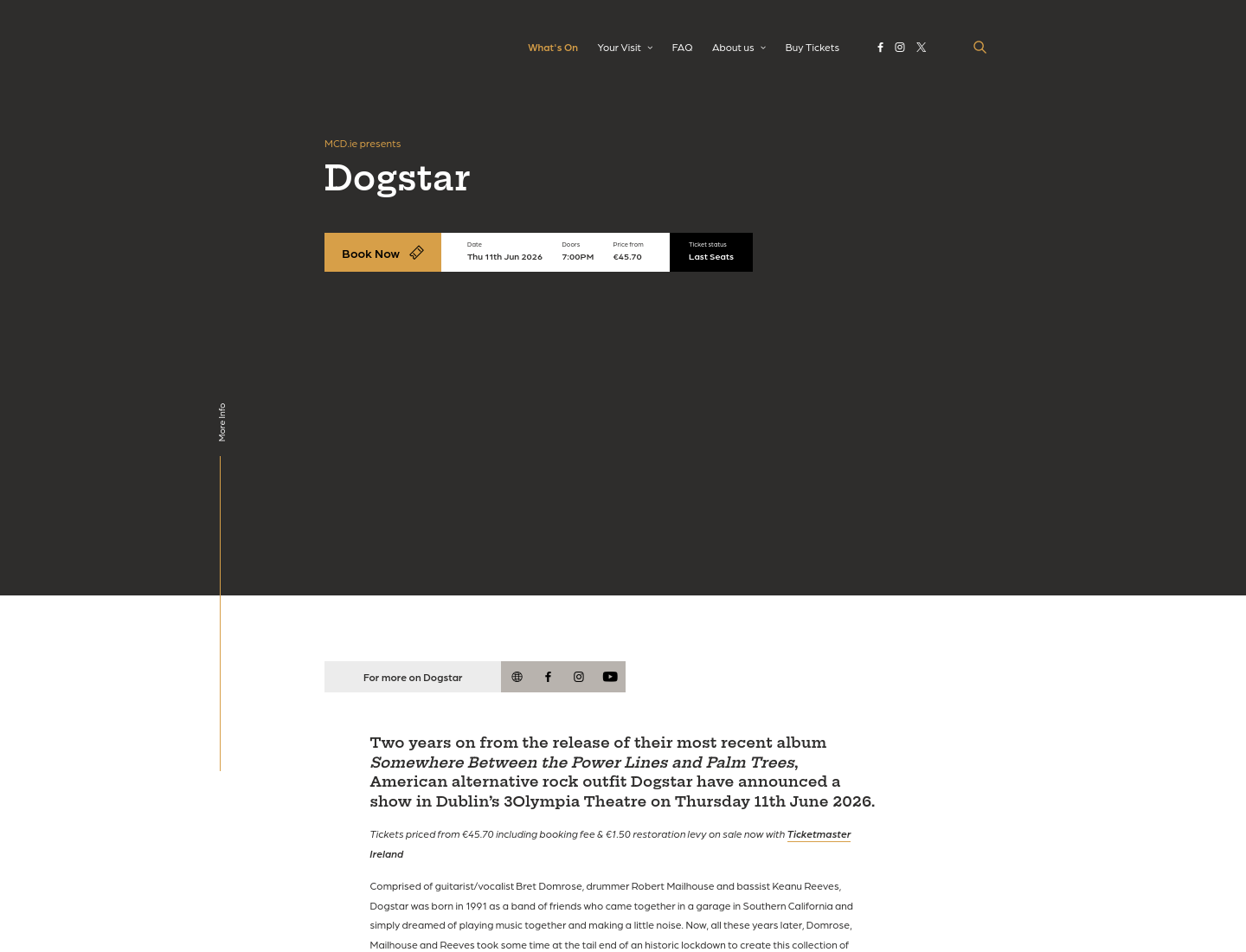 3Olympia Theatre 摇滚乐队 Dogstar 演唱会第1步报名页面截图
