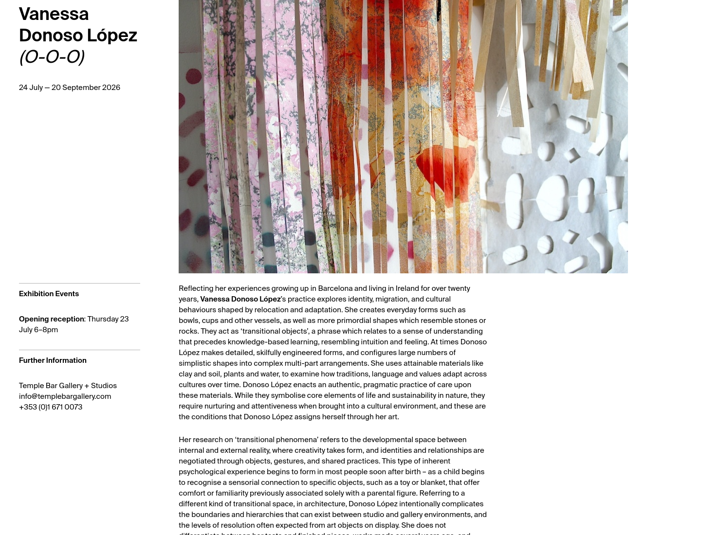 都柏林 Temple Bar Gallery + Studios：Vanessa Donoso López 材料艺术展第2步报名页面截图