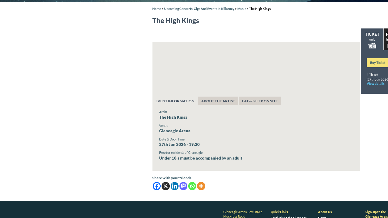 在凯里 Gleneagle Arena 欣赏 The High Kings 爱尔兰民谣演唱会第1步报名页面截图
