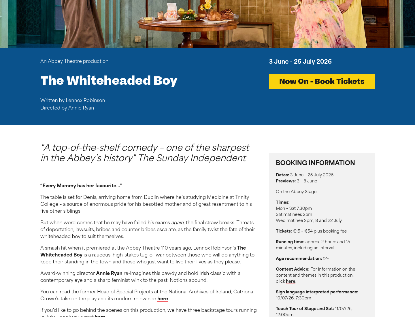 都柏林 Abbey Theatre 经典喜剧《The Whiteheaded Boy》第1步报名页面截图