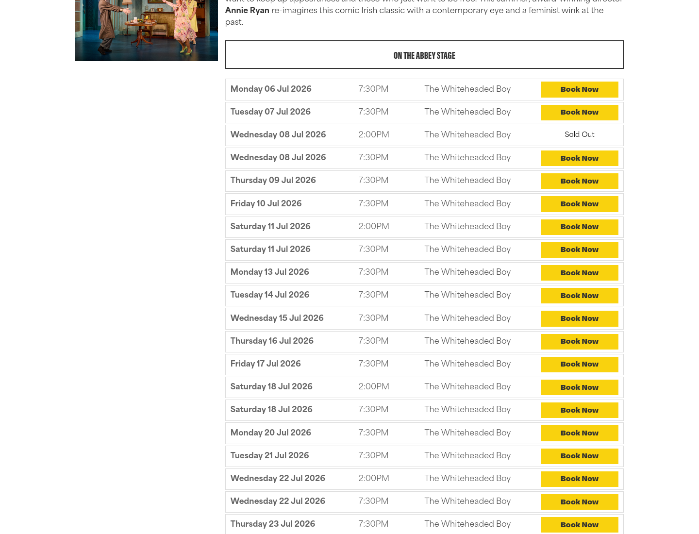 都柏林 Abbey Theatre 经典喜剧《The Whiteheaded Boy》第2步报名页面截图