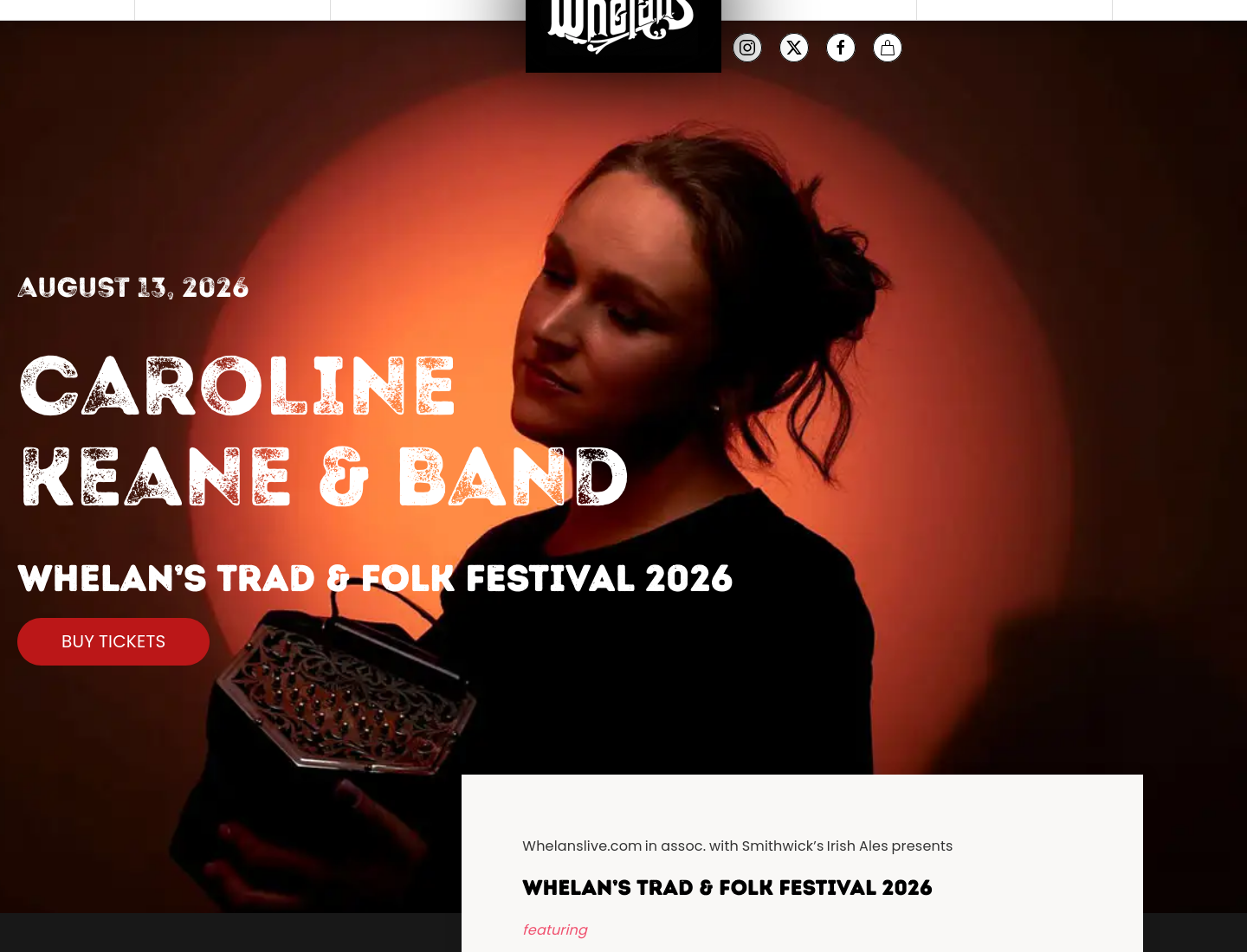 都柏林 Whelan's 现场：Caroline Keane 乐队爱尔兰传统音乐演出第1步报名页面截图