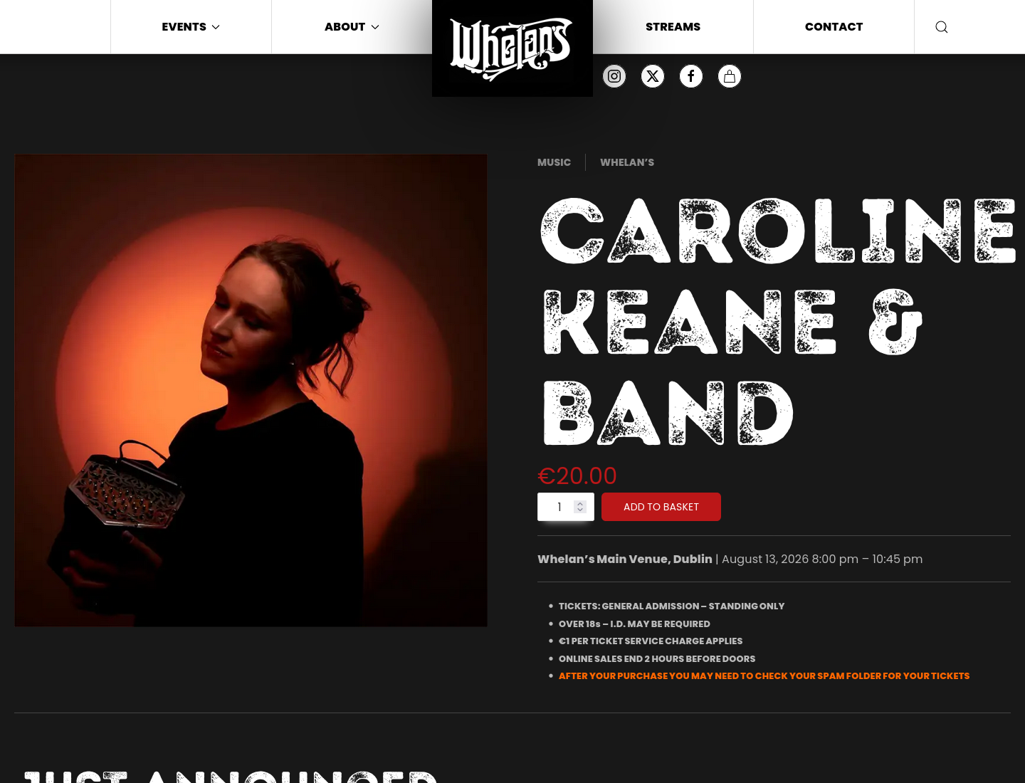 都柏林 Whelan's 现场：Caroline Keane 乐队爱尔兰传统音乐演出第2步报名页面截图