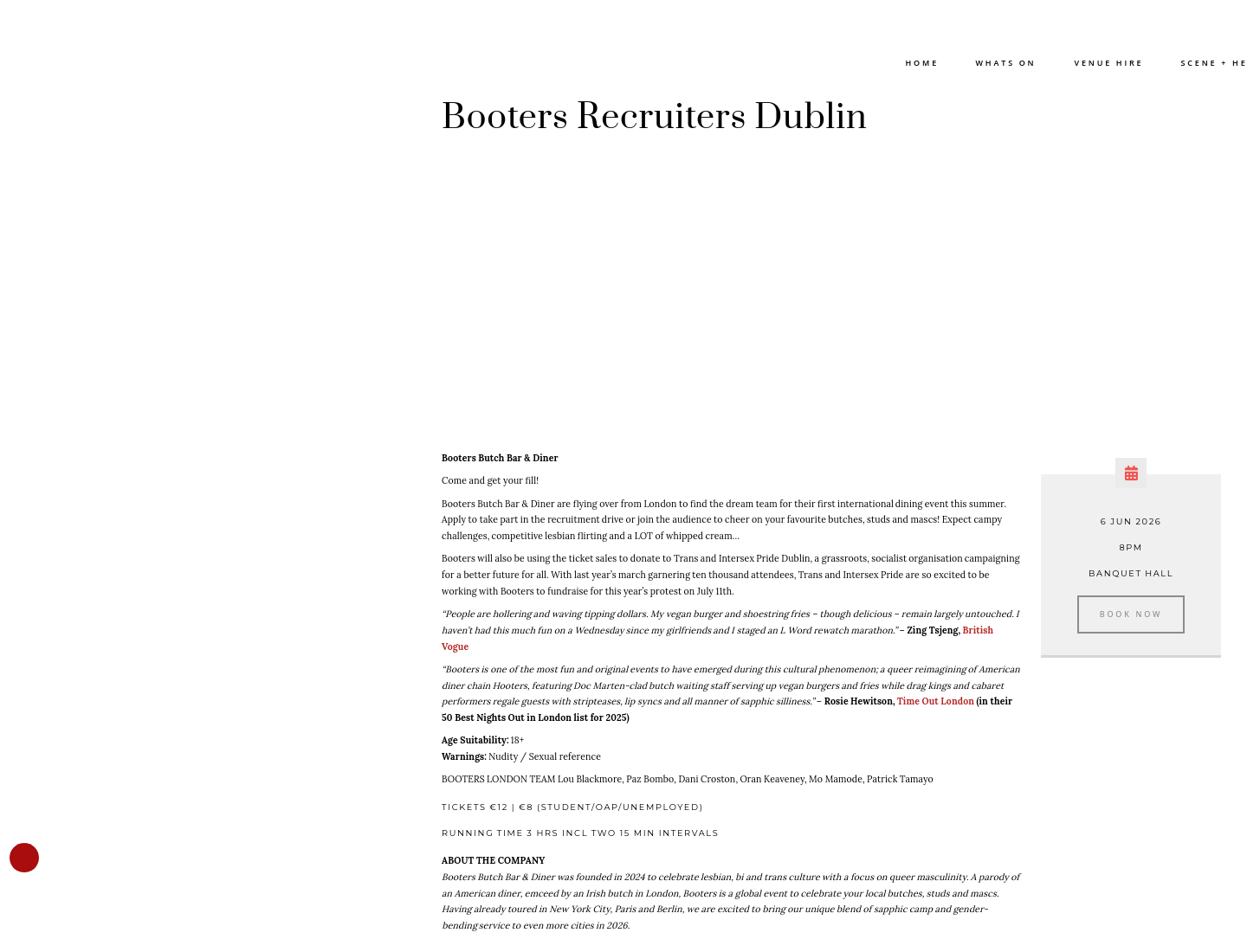 都柏林 Smock Alley 剧场：Booters 喜剧表演与慈善募捐第1步报名页面截图