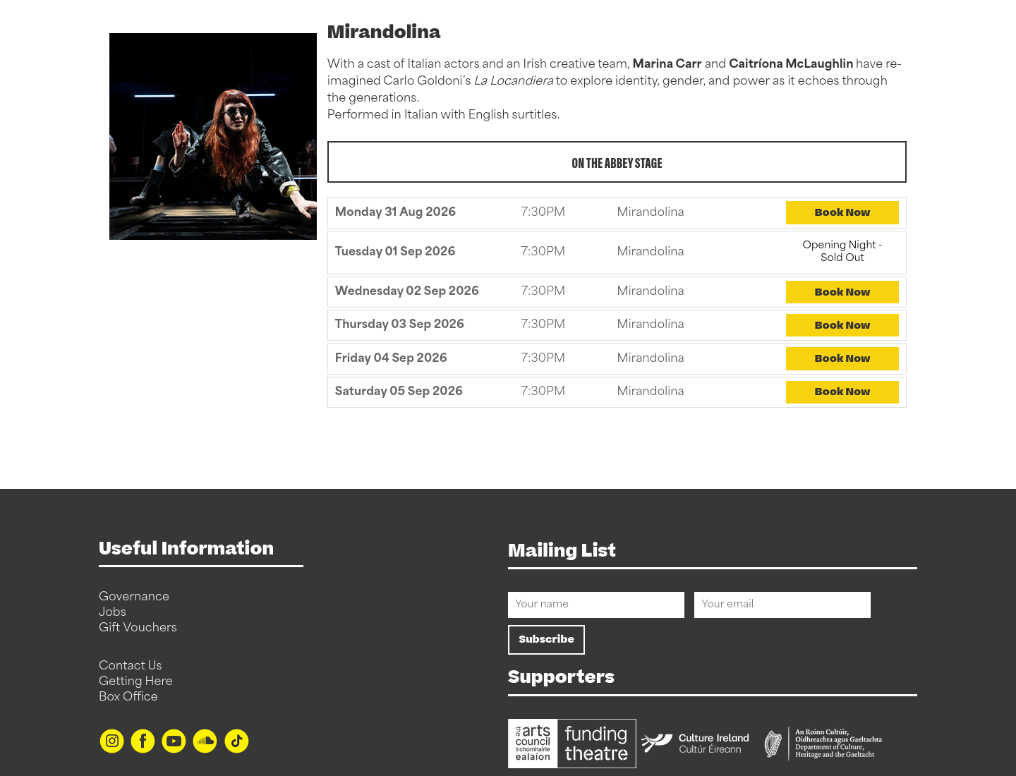 都柏林 Abbey Theatre 戏剧《米兰多琳娜》：意大利语演出配英文字幕第2步报名页面截图