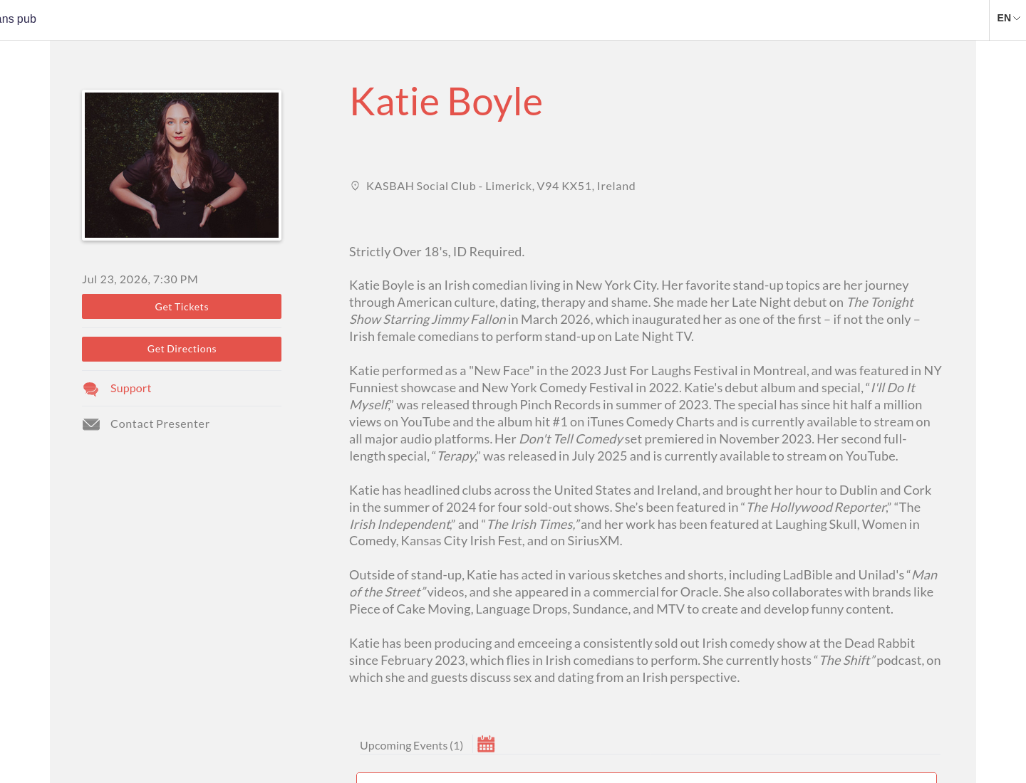 利默里克 Katie Boyle 单口喜剧演出第2步报名页面截图