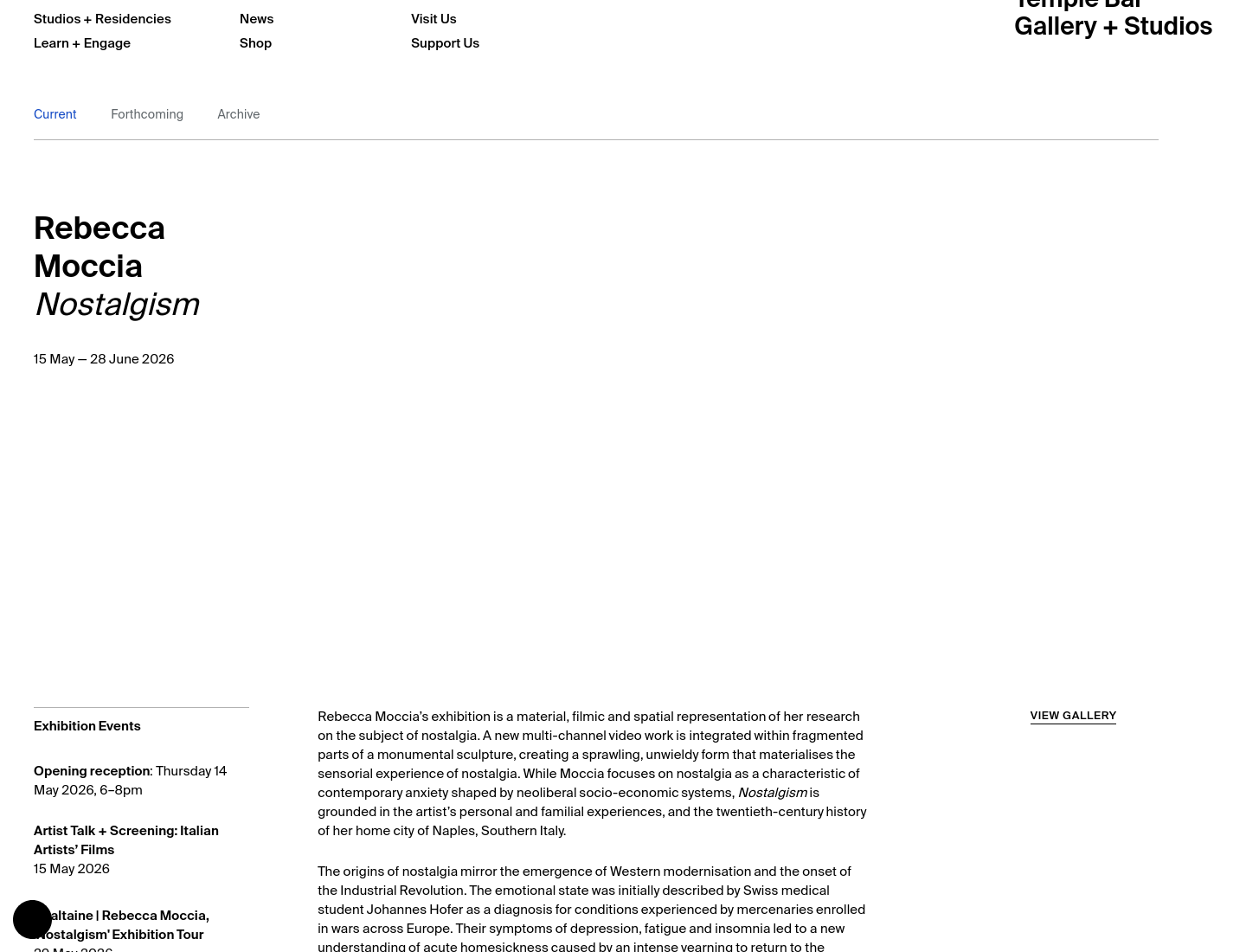 Temple Bar 画廊 Rebecca Moccia “怀旧主义”展览：探讨焦虑与记忆第1步报名页面截图
