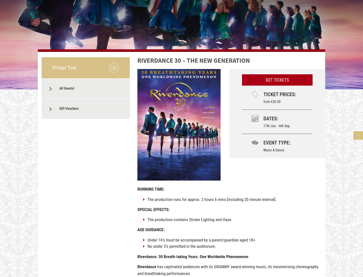 在都柏林 Gaiety Theatre 看 Riverdance 30 周年演出第1步报名页面截图