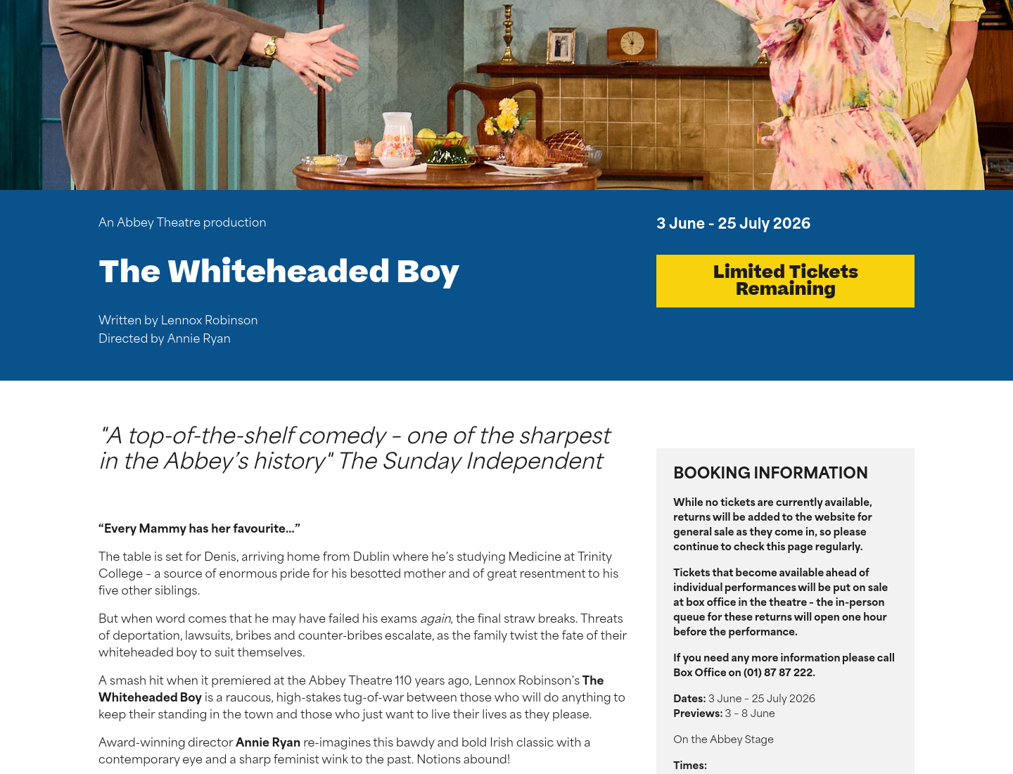 在都柏林 Abbey Theatre 看经典喜剧《The Whiteheaded Boy》第1步报名页面截图