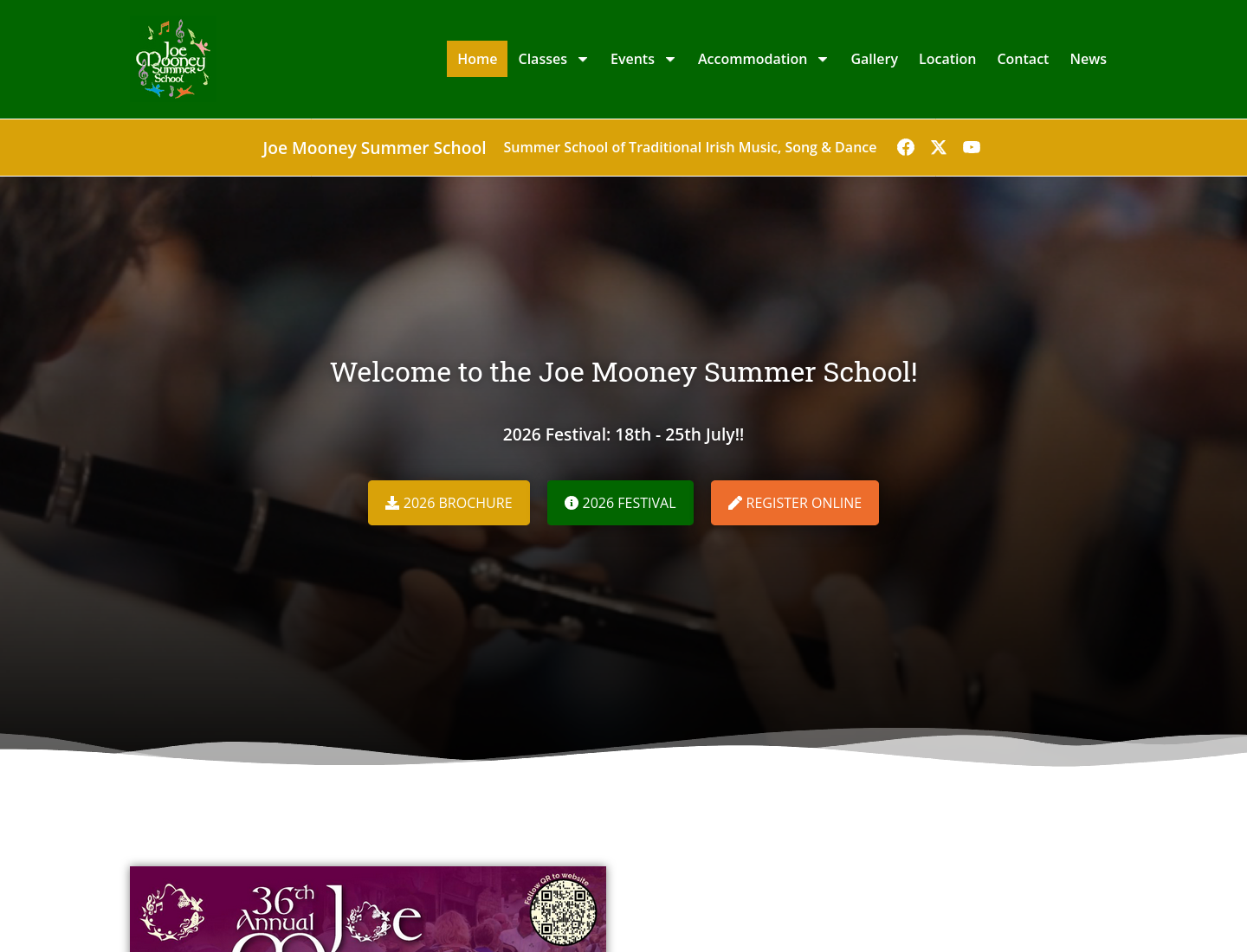 在 Drumshanbo 学习爱尔兰传统音乐与歌舞：Joe Mooney 夏季学校第1步报名页面截图