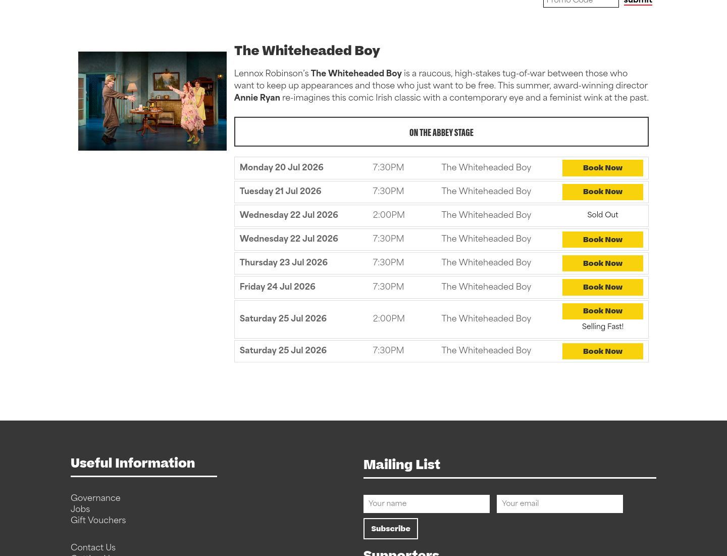 都柏林 Abbey Theatre 讽刺喜剧《The Whiteheaded Boy》第2步报名页面截图