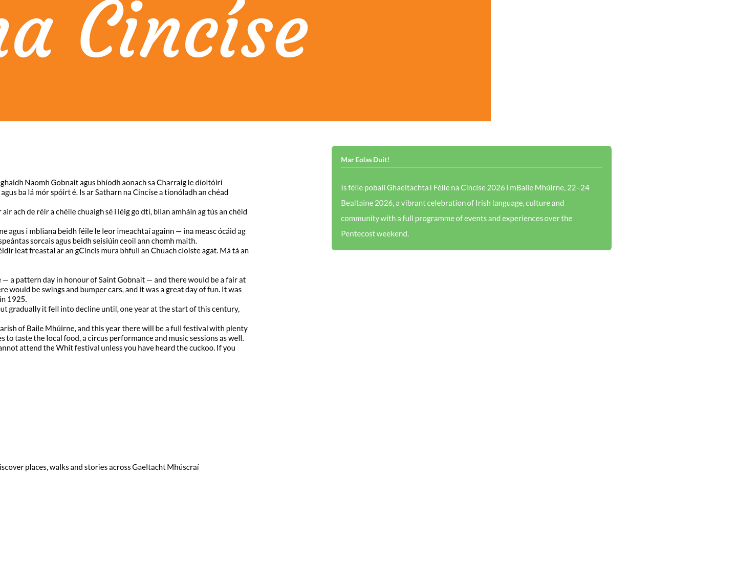 盖尔语文化节：Féile na Cincíse 周末体验第1步报名页面截图