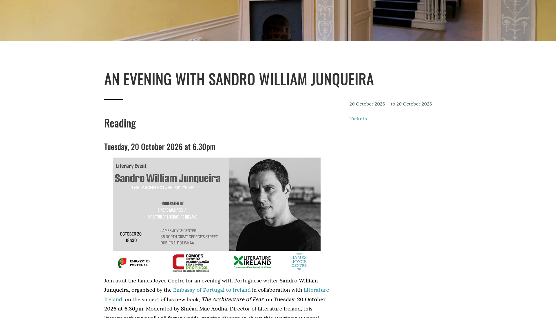 都柏林文学对谈：作家 Sandro William Junqueira 分享小说《The Architecture of Fear》第1步报名页面截图