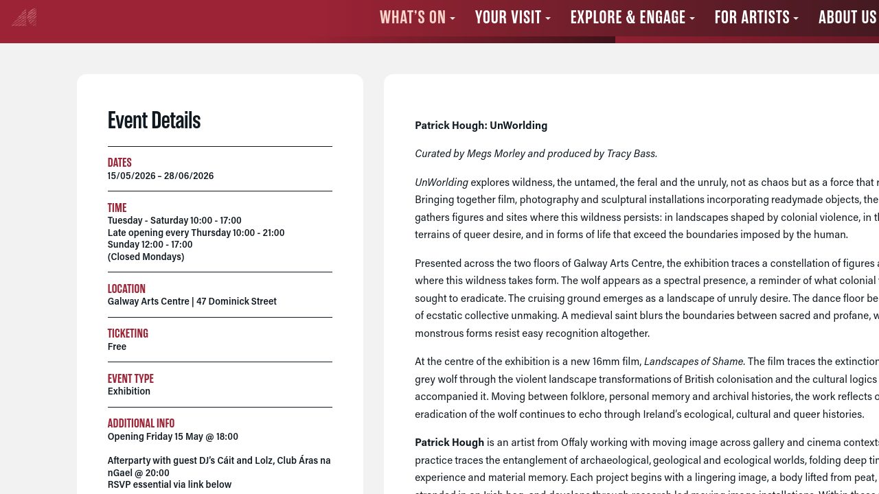 在戈尔韦艺术中心观看 UnWorlding 艺术展第2步报名页面截图