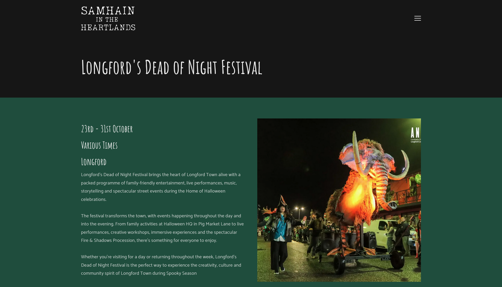 朗福德 Dead of Night 万圣节庆：家庭活动、创意工作坊与火焰巡游第1步报名页面截图
