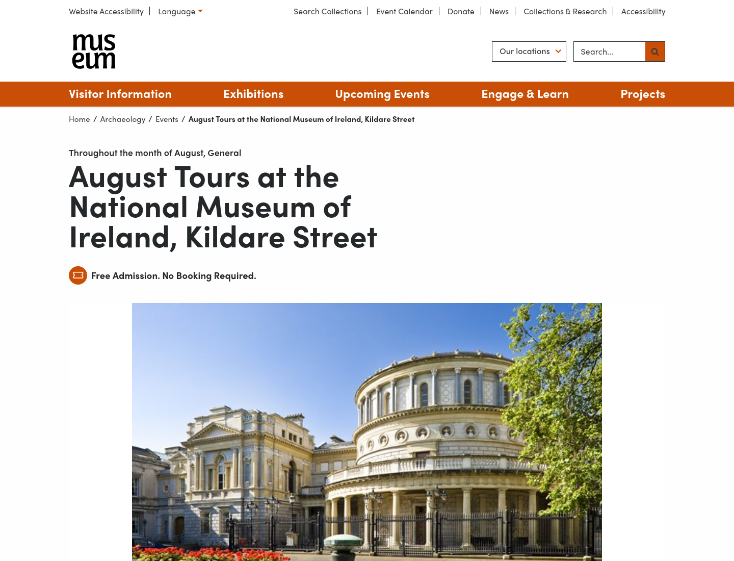 都柏林爱尔兰国家博物馆（Kildare Street）8月导览第1步报名页面截图