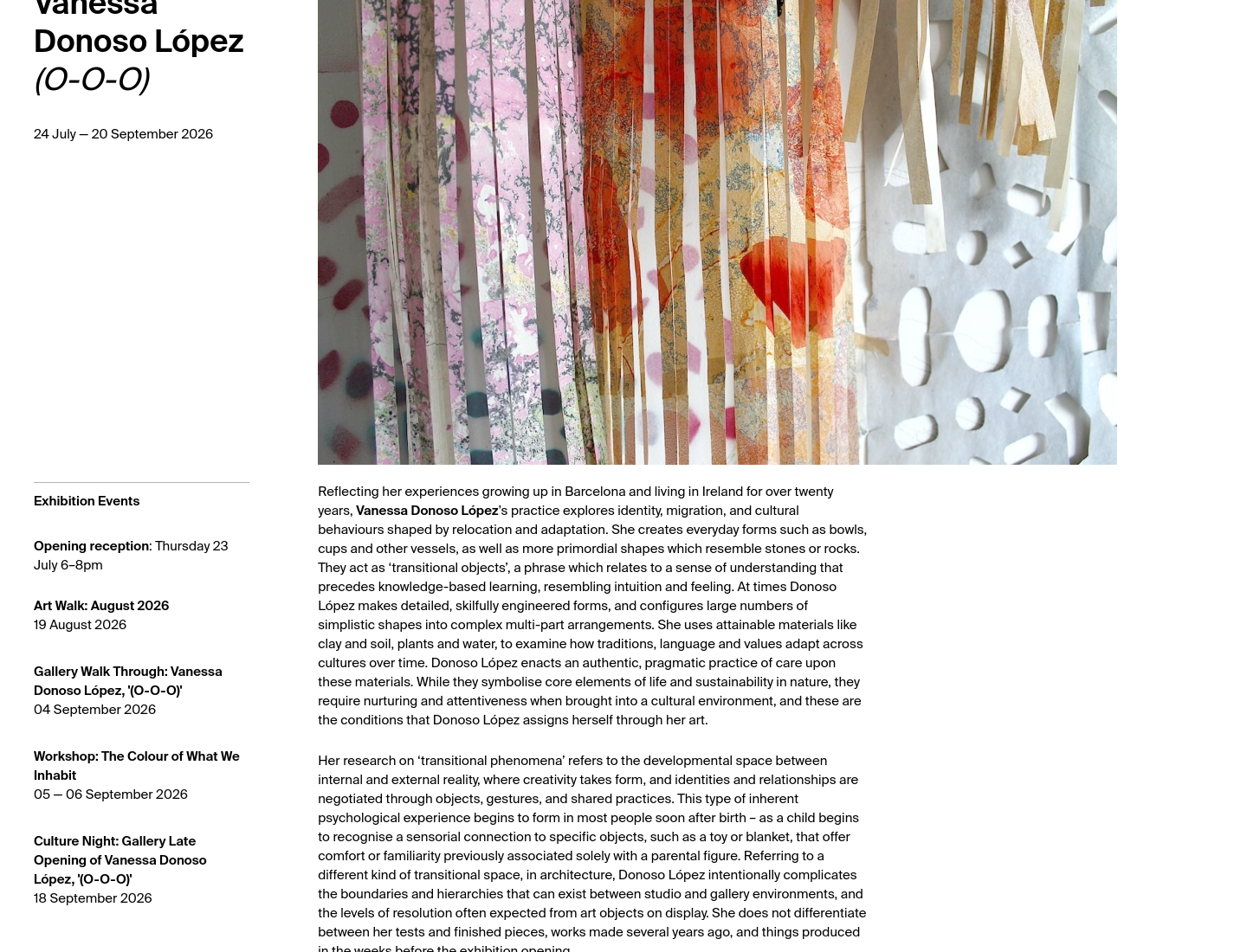 都柏林 Vanessa Donoso López 艺术展：陶土、植物与沉浸式装置第2步报名页面截图