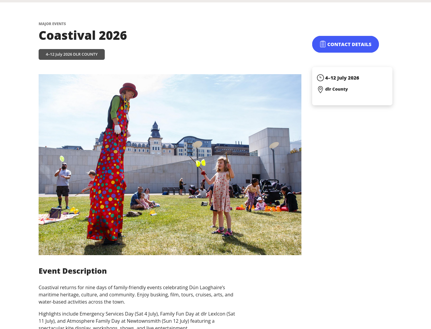 都柏林 Coastival 海岸节：街头表演、电影、游船与家庭活动第1步报名页面截图