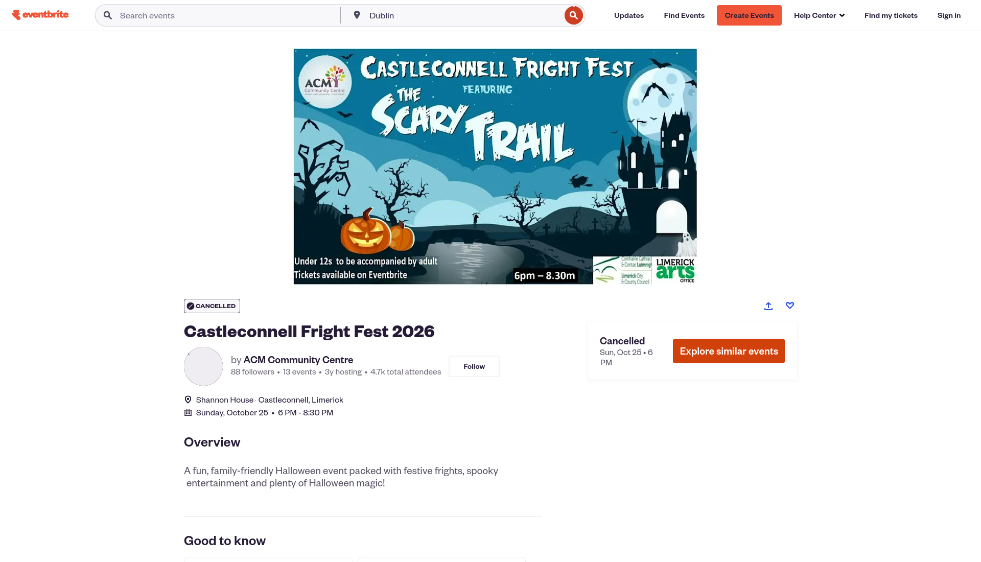 Castleconnell 万圣节惊吓步道：全家共赏的节日庆典第1步报名页面截图