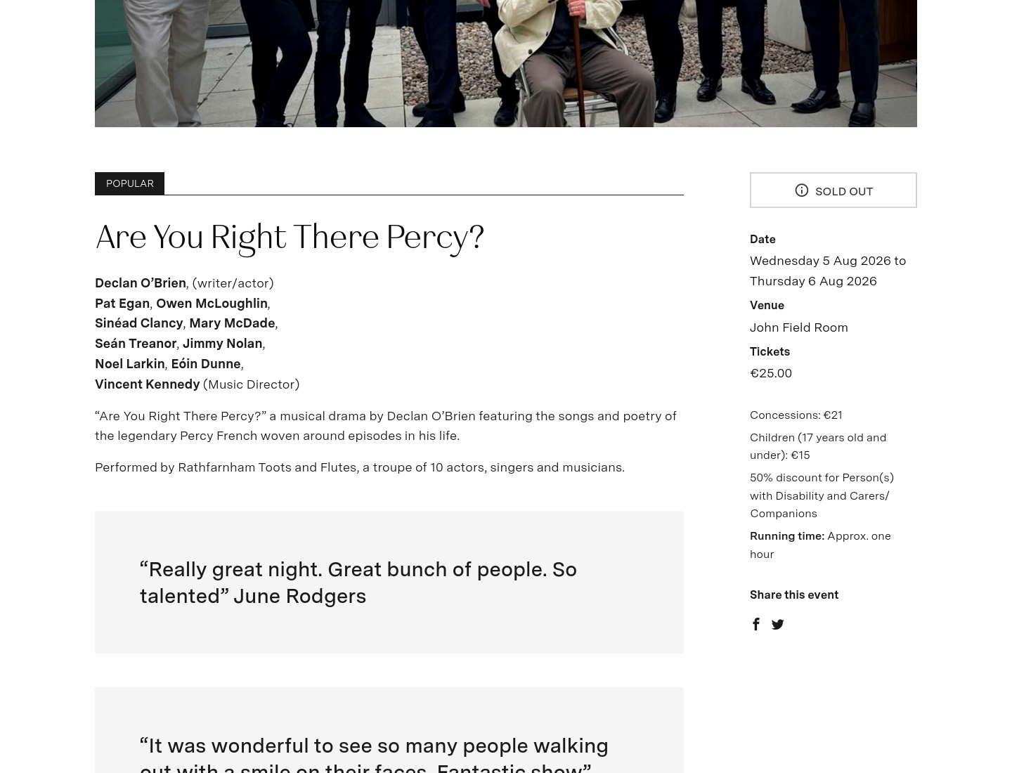 都柏林音乐剧《Are You Right There Percy?》：走进 Percy French 的音乐人生第1步报名页面截图