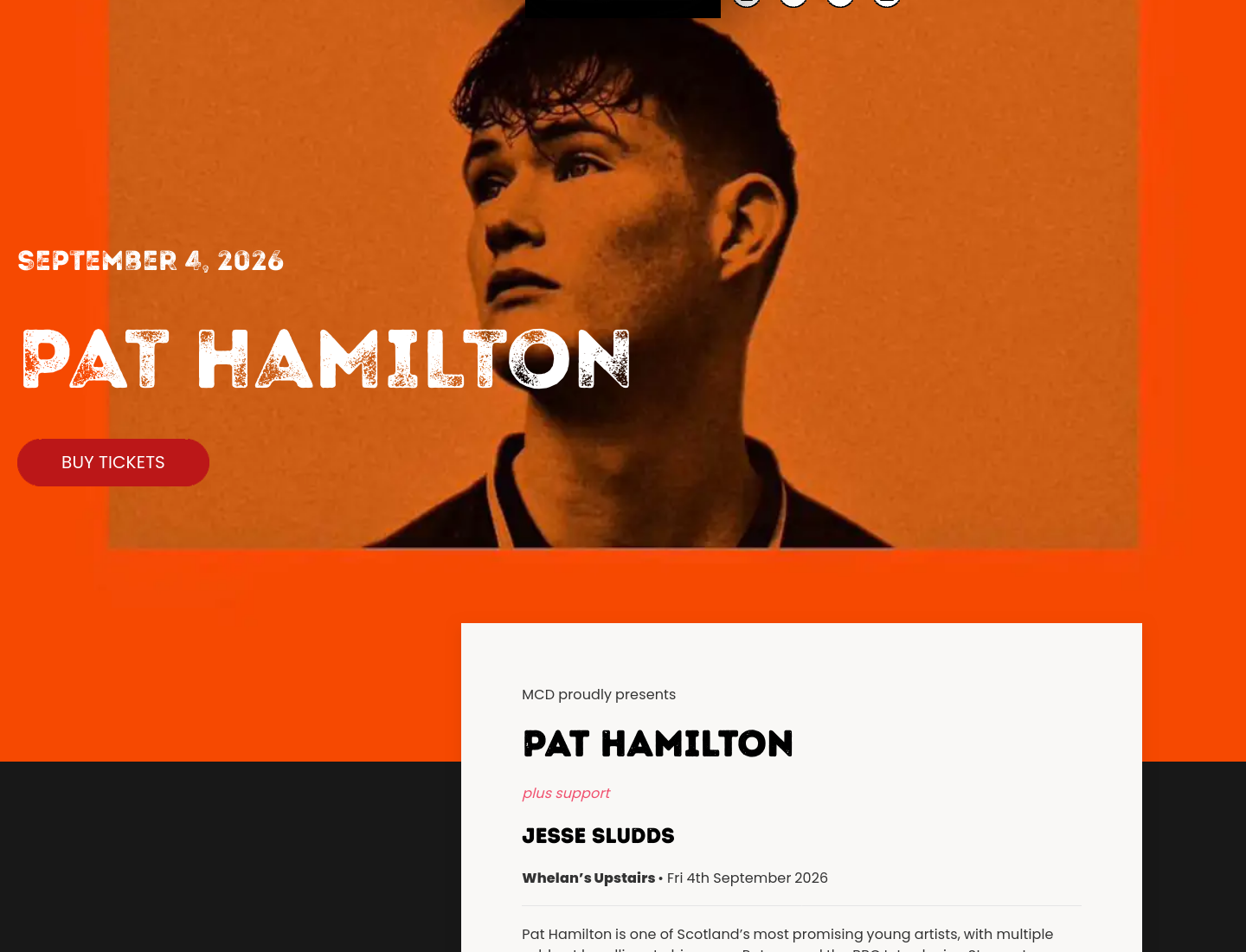在都柏林听 Pat Hamilton：流行、说唱、R&B 与乡村融合现场第1步报名页面截图
