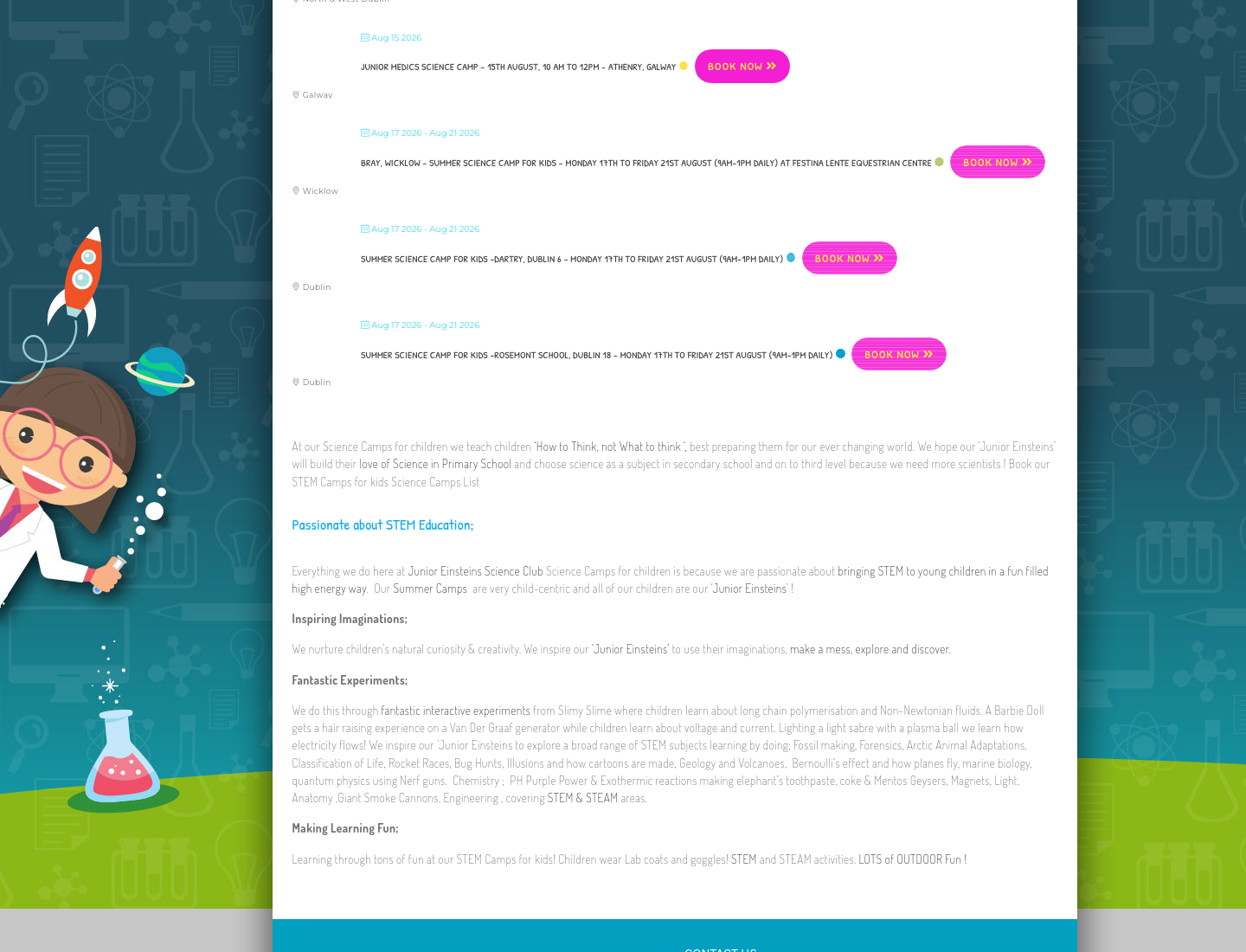 Dartry Dublin 6 的儿童科学暑期营第1步报名页面截图
