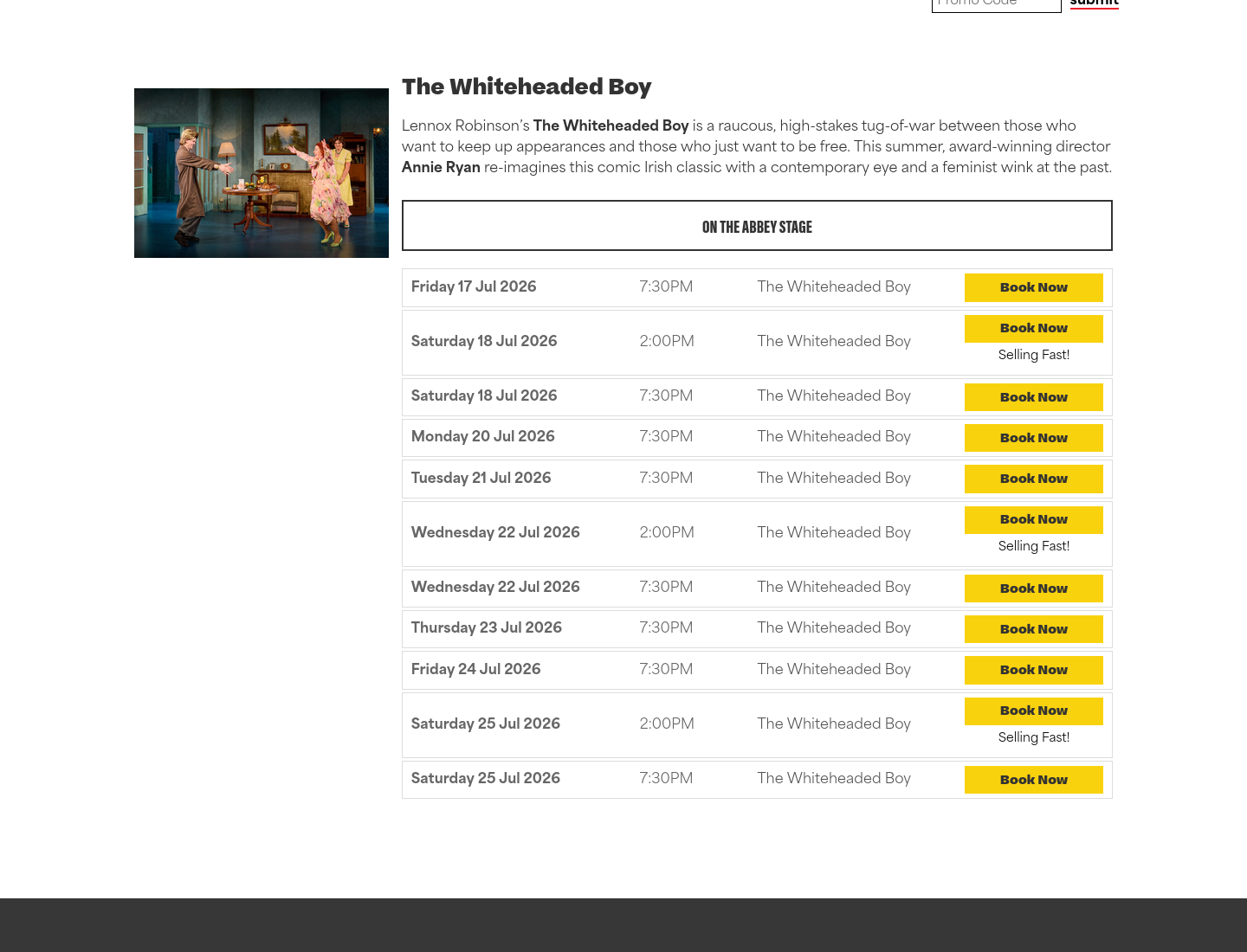 都柏林 Abbey Theatre 喜剧《The Whiteheaded Boy》第2步报名页面截图