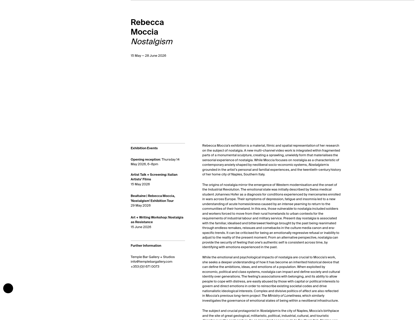 Temple Bar Gallery 免费展览：Rebecca Moccia 'Nostalgism'第1步报名页面截图