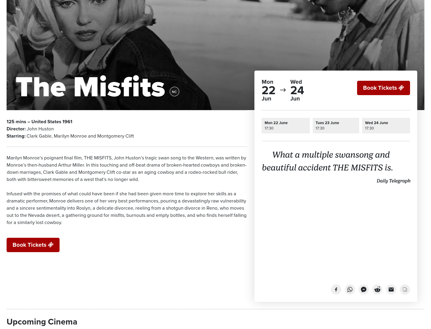 在科克 Triskel Arts Centre 观看经典电影《不合时宜》(The Misfits)第1步报名页面截图
