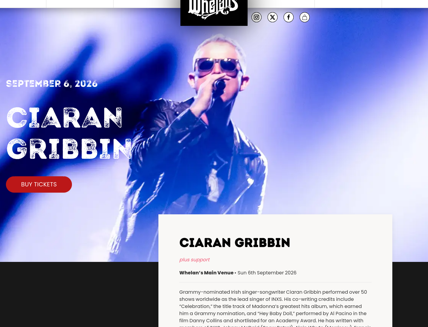 都柏林 Whelan's：Ciaran Gribbin 现场演出第1步报名页面截图