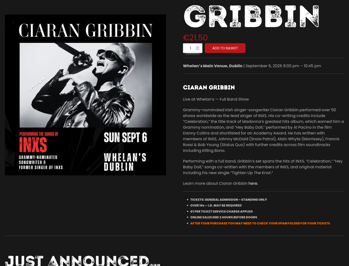 都柏林 Whelan's：Ciaran Gribbin 现场演出第2步报名页面截图