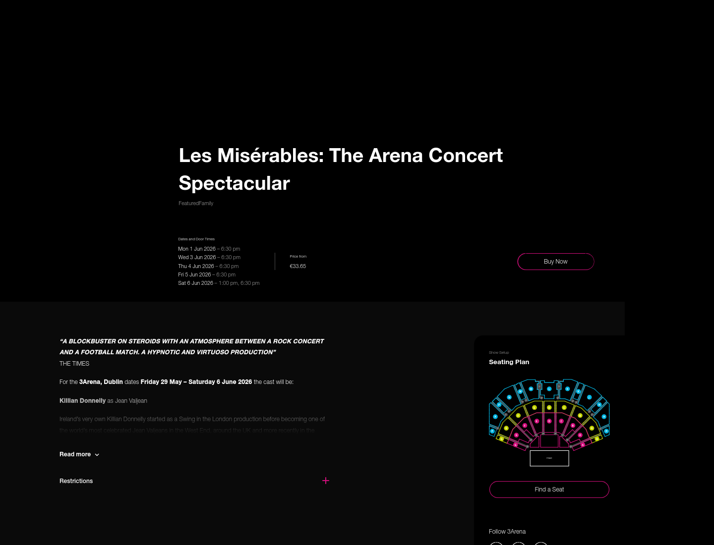 都柏林 3Arena 看《Les Misérables: The Arena Concert Spectacular》：悲惨世界竞技场音乐会第1步报名页面截图