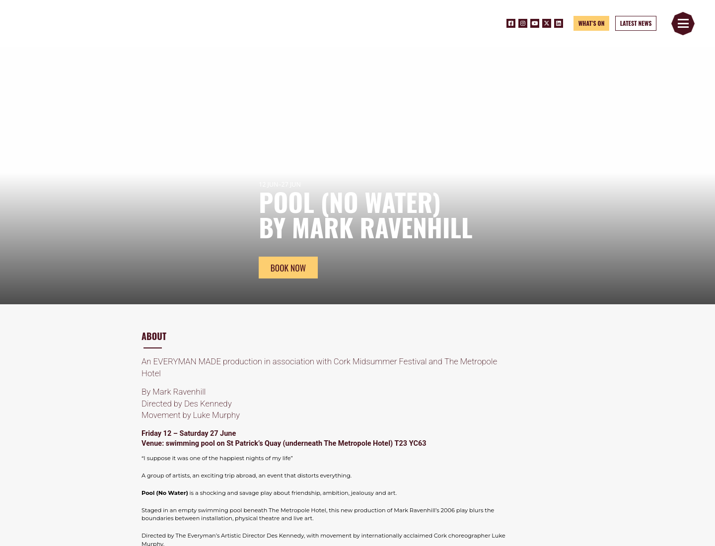 Cork 现代戏剧《Pool (No Water)》：探讨友谊、野心与艺术的激烈冲突第1步报名页面截图