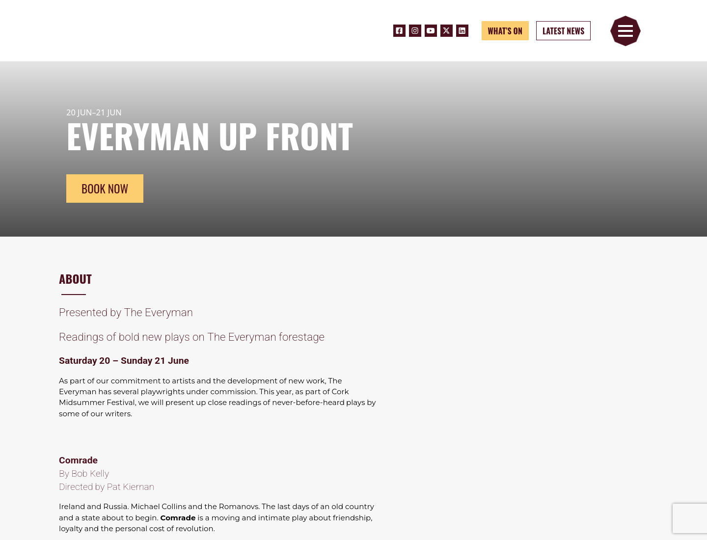 Everyman Up Front：在 Cork 听新剧本朗读第2步报名页面截图