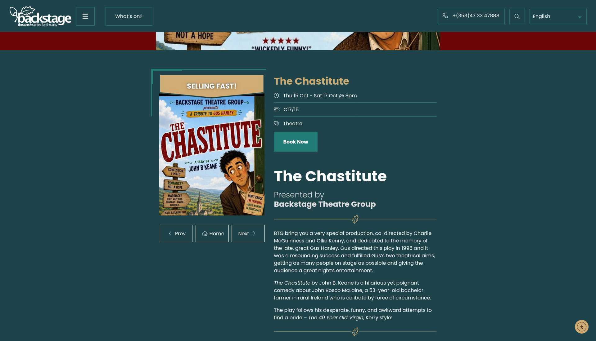 Longford 乡村相亲喜剧《The Chastitute》演出第1步报名页面截图