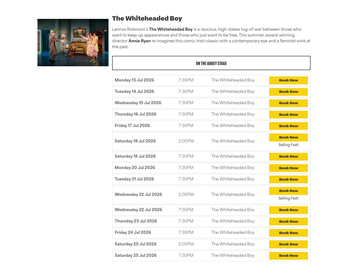 都柏林 Abbey Theatre 爱尔兰经典喜剧《The Whiteheaded Boy》第2步报名页面截图