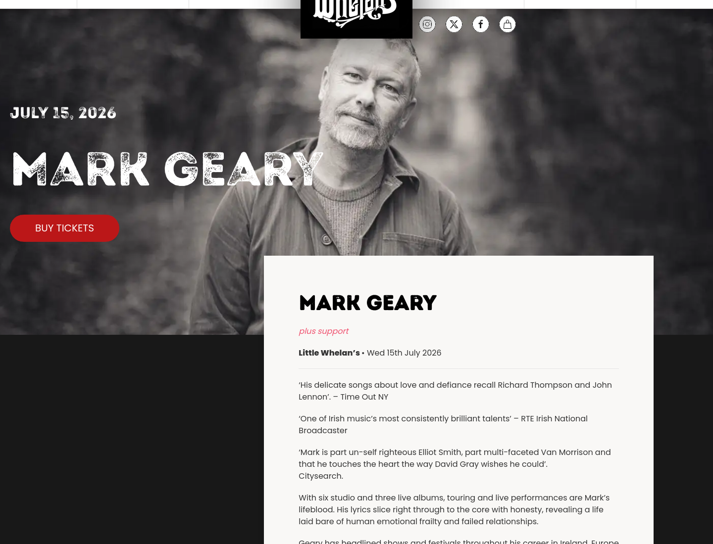 都柏林 Whelan’s 现场听 Mark Geary 音乐会第1步报名页面截图