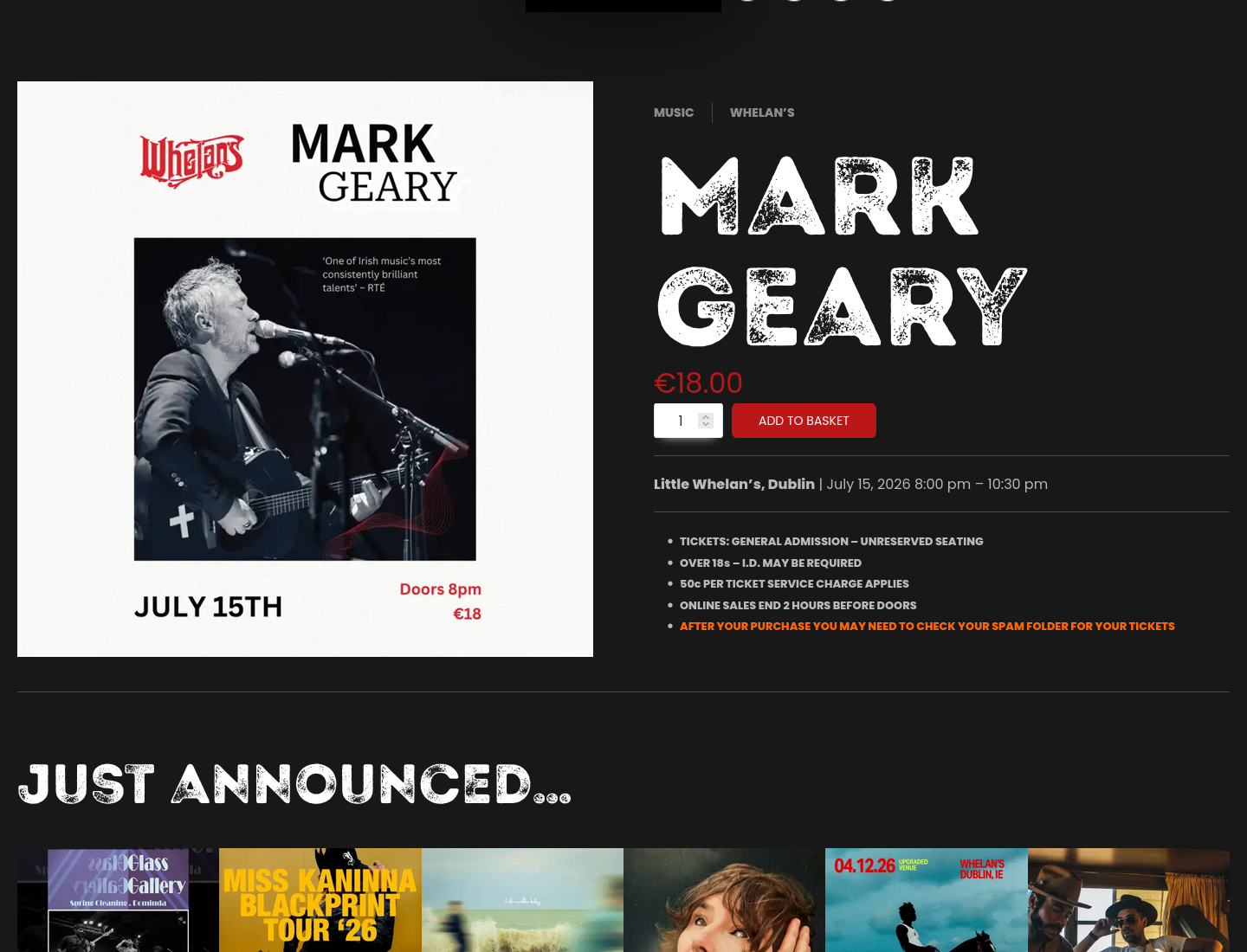 都柏林 Whelan’s 现场听 Mark Geary 音乐会第2步报名页面截图