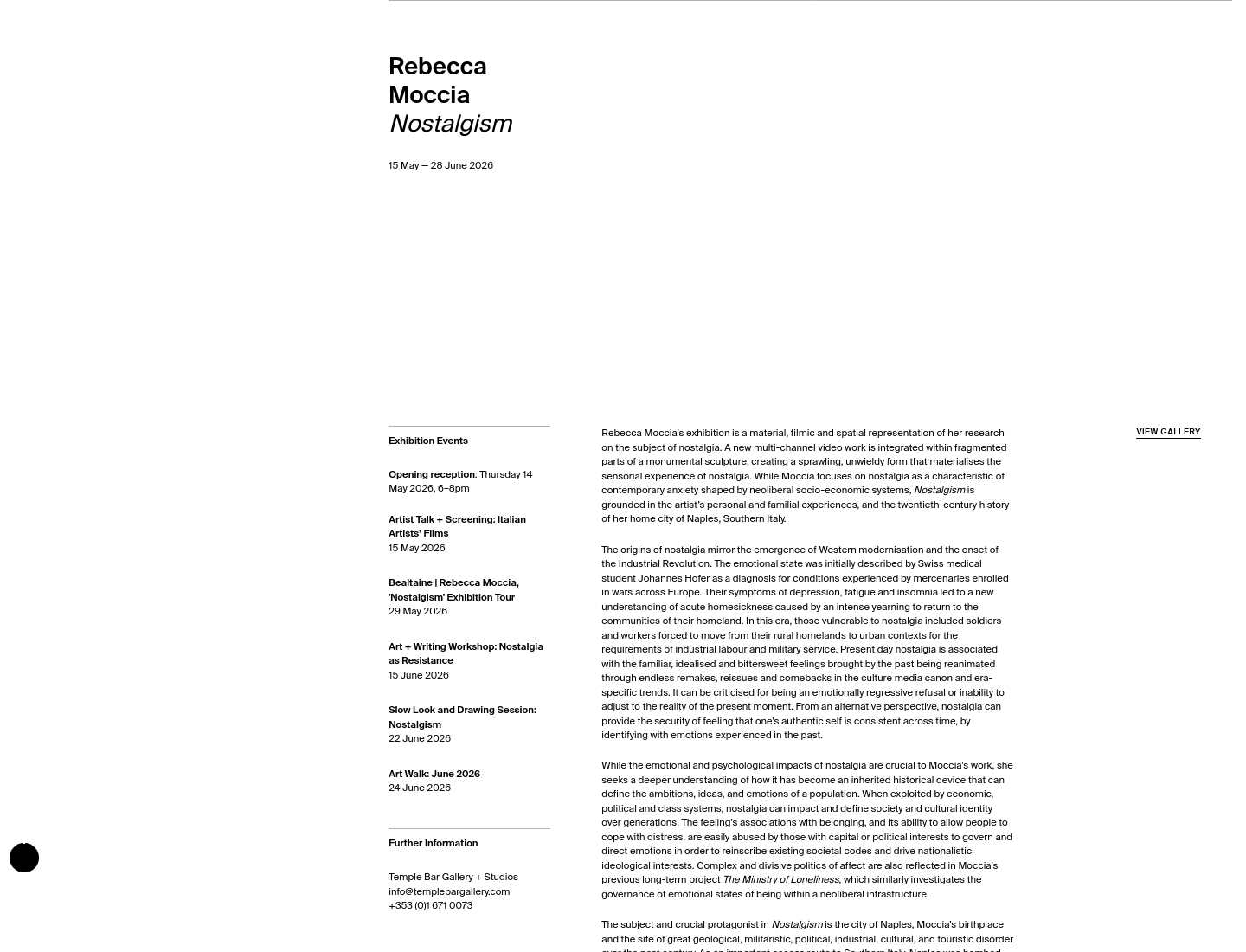 都柏林 Temple Bar 画廊：Rebecca Moccia 'Nostalgism' 免费展览第2步报名页面截图